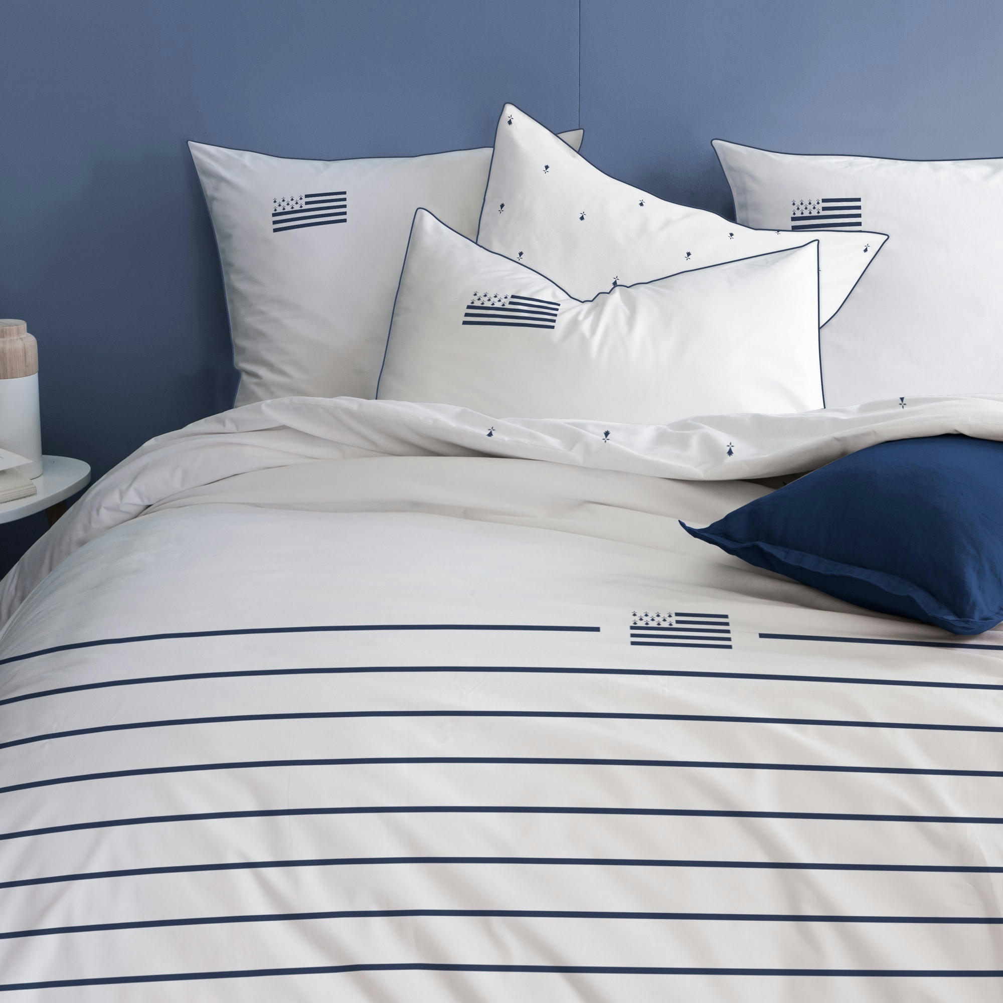 GWENN HA DU - Parure de lit imprimée en coton Blanc 240x220+2x63x63cm