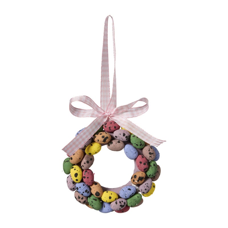 Paaskrans met gekleurde eitjes en strikjes- multikleur - &Oslash;9x2.5 cm