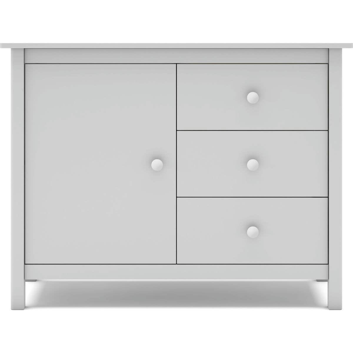 MELVIN - Commode 1 porte 3 tiroirs en pin massif blanc 90 cm