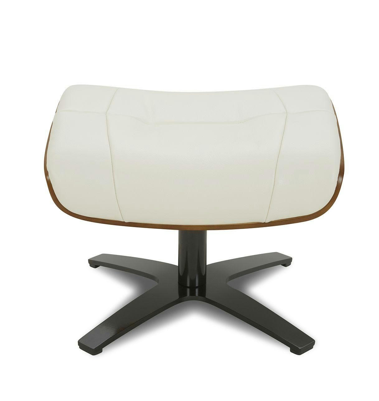 NAOS - Pouf en cuir et chêne Naturel - Cuir Blanc