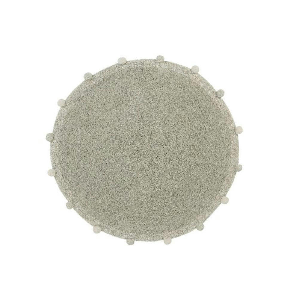 BUBBLY - Tapis coton rond lavable brun à pompons D120cm