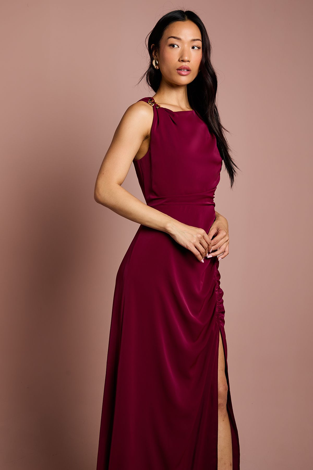Coast Sleeveless Ruched Maxi Dress With Buckle Detail