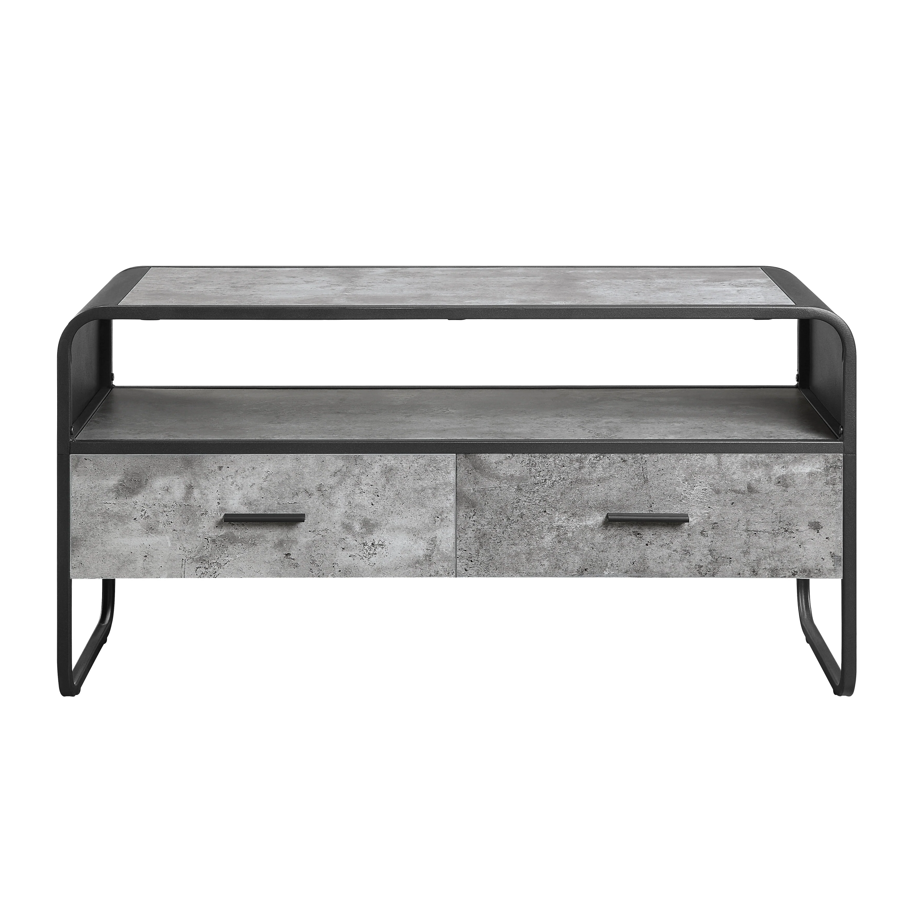Gray 39 TV Stand with Luxurious Faux Concrete Shelving and Drawers for TVs Up to 42