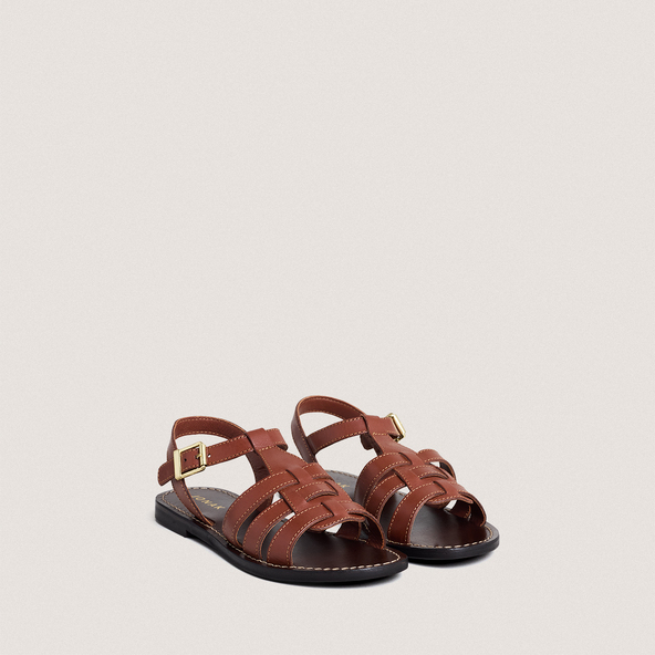 Sandales à boucles ajustables et surpiq?...en cuir cognac | WIM