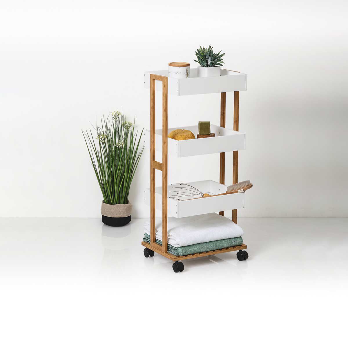 Móvel wc branco NATUREO em bambu e mdf com rodas