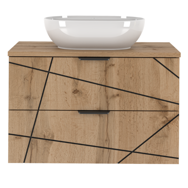 Zestaw Łazienkowy 80cm Szafka z Blatem Umywalka Dąb Wotan Wood