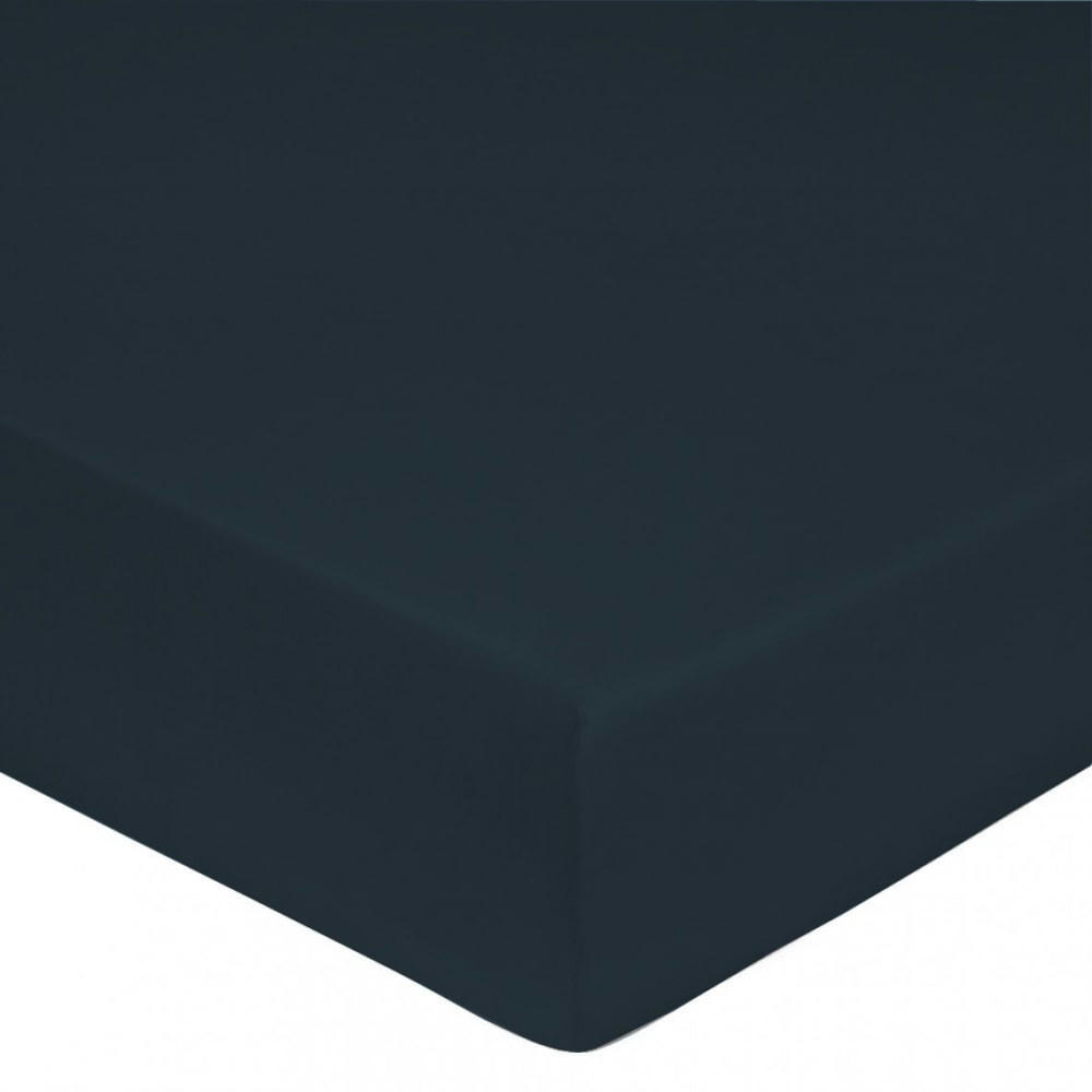 GAMME UNIS SATIN - Drap housse satin de coton 140x190 cm bleu