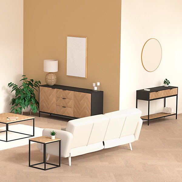 Buffet Chevrons 2 portes 3 tiroirs effet pin naturel 160x75cm - Noir- 5five
