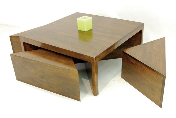 Table basse carrée hévéa   4 tabourets 110cm OLGA