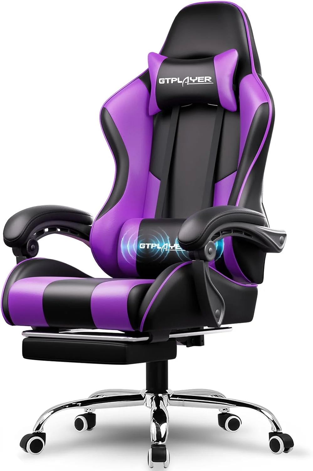 GTPLAYER Gaming Chair with Footrest and Lumbar Support  Ergonomic Computer Chair with Headrest, 360�� Swivel, Height Adjustable, White(Red/Faux Leather)