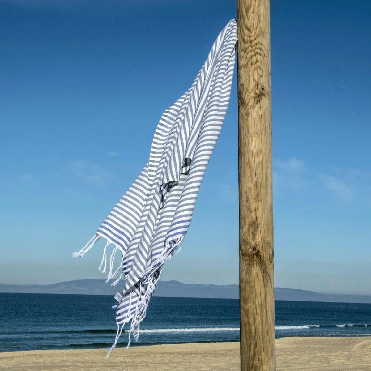 BORA BORA - Fouta coton  100x200 gris moyen / bleu grec