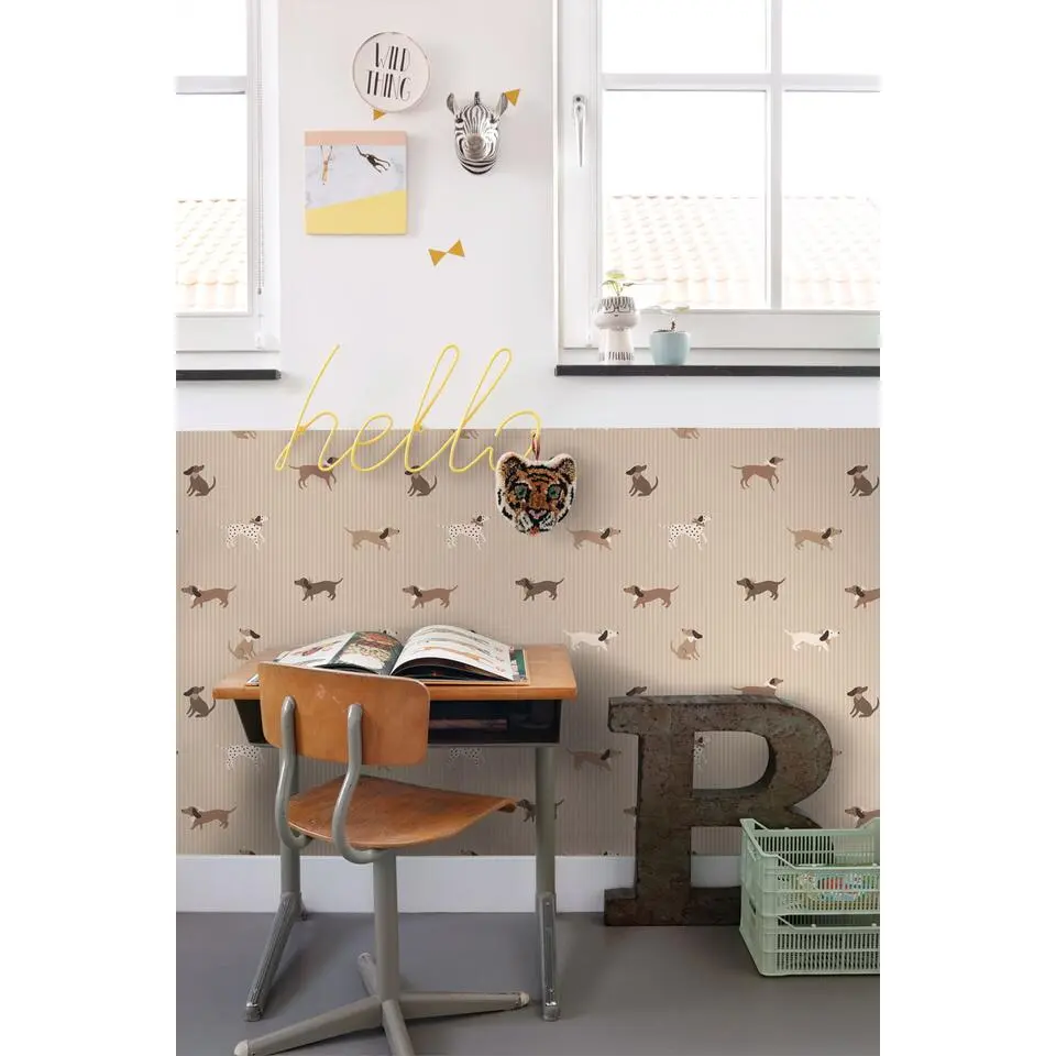 ESTAhome behang honden beige en bruin - 50 x 900 cm
