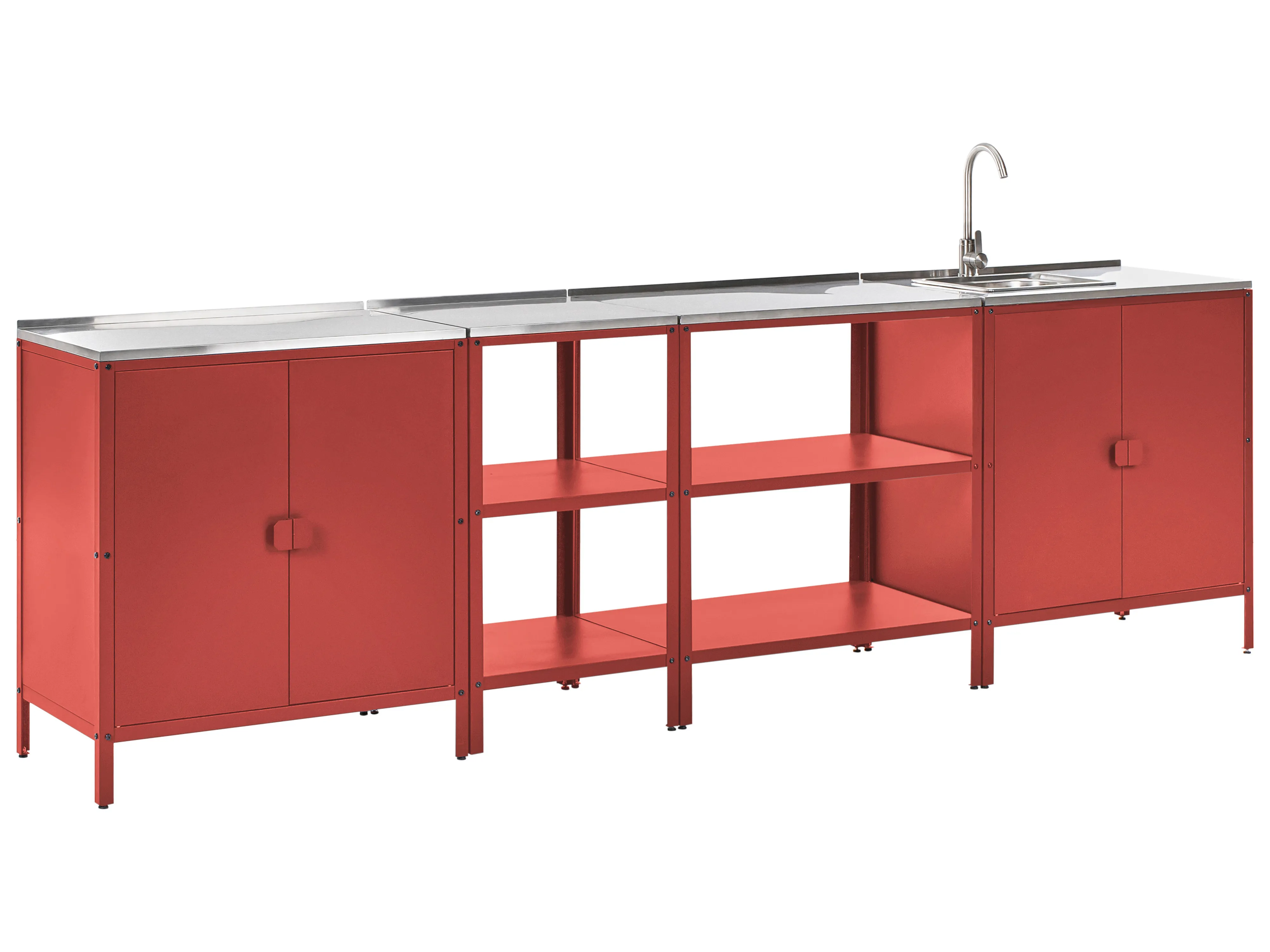 4 Piece Outdoor Kitchen Set with Sink VILAMA Metal Red