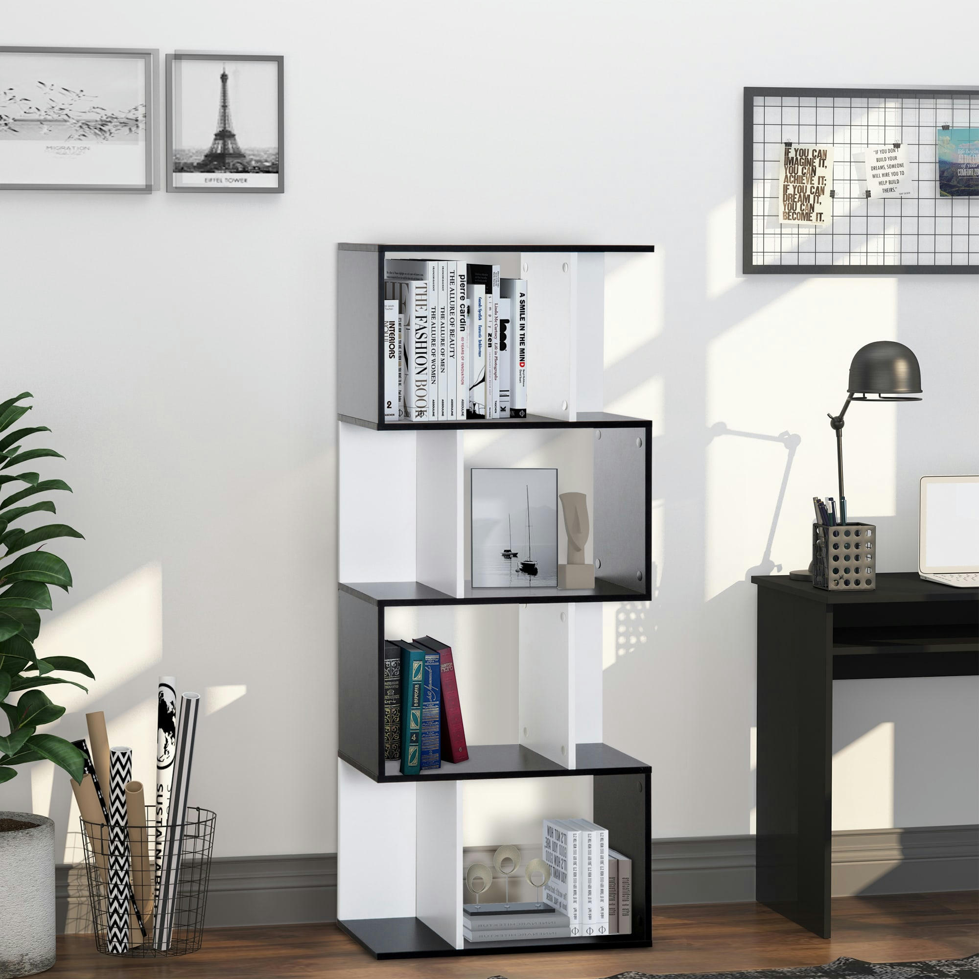 - Etagère contemporaine S 60L x 24l x 148H cm noir blanc