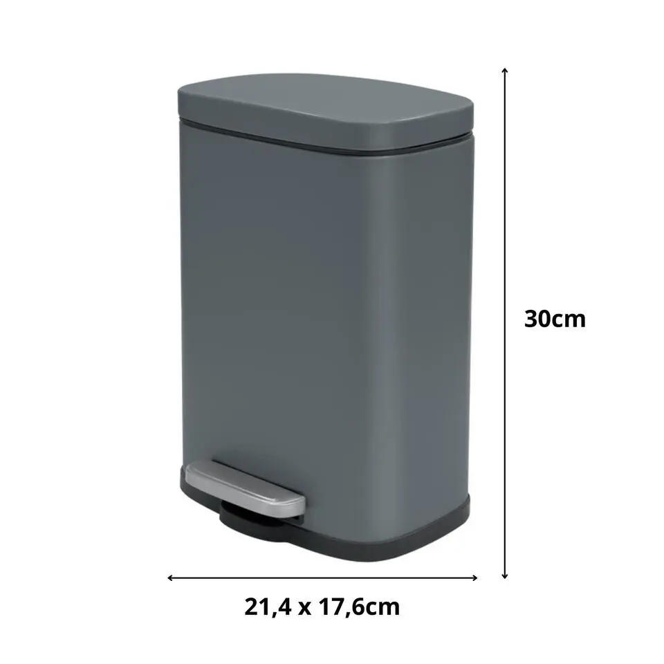 Spirella Pedaalemmer Venice - donkergrijs - 5L - metaal - 21x30cm