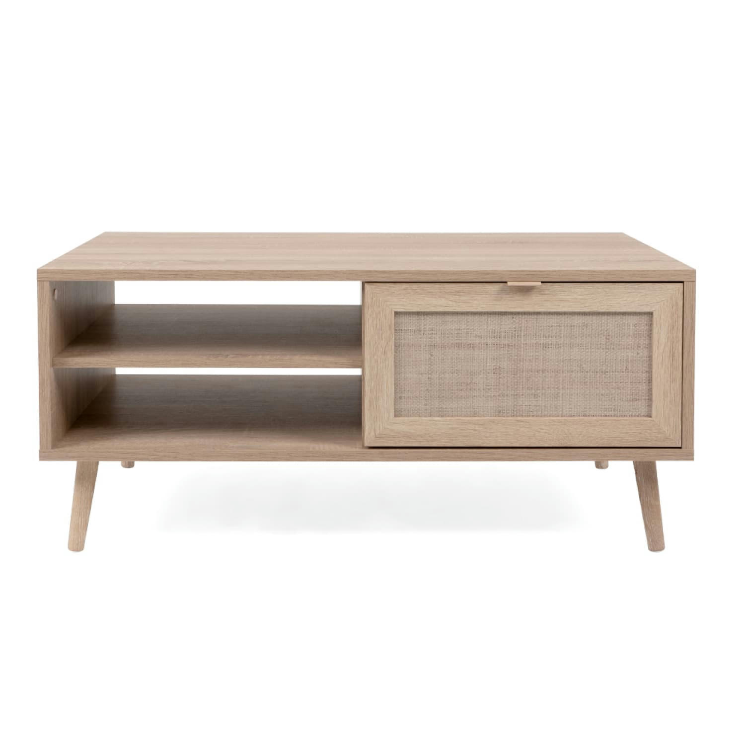 TIVAT - Table basse en bois avec rangement effet cannage