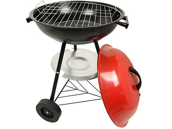 Barbecuecharbon de bois avec rouescouvercle verrouillable 50 cm