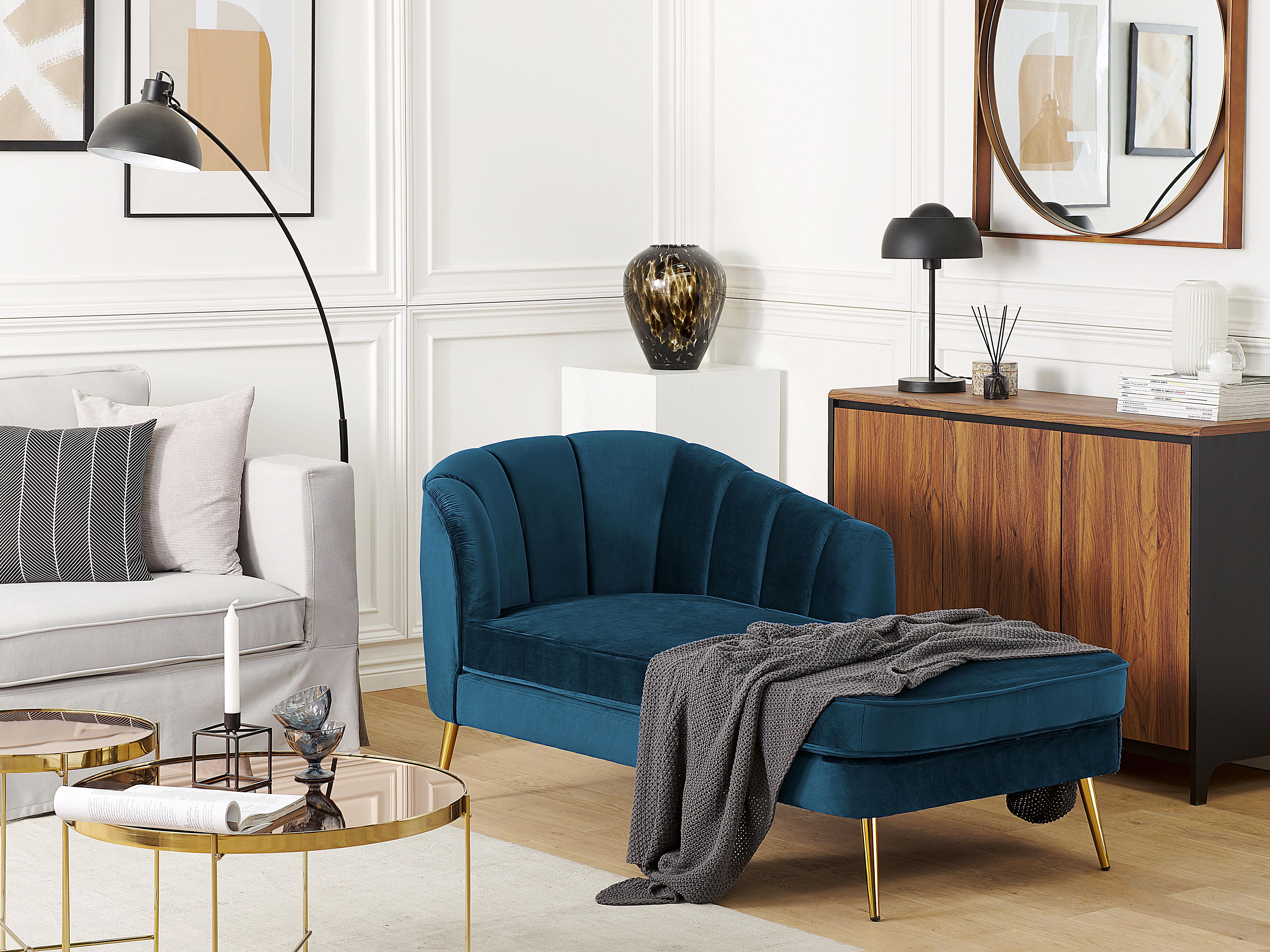 Left-Hand Chaise Longue ALLIER Velvet Navy Blue