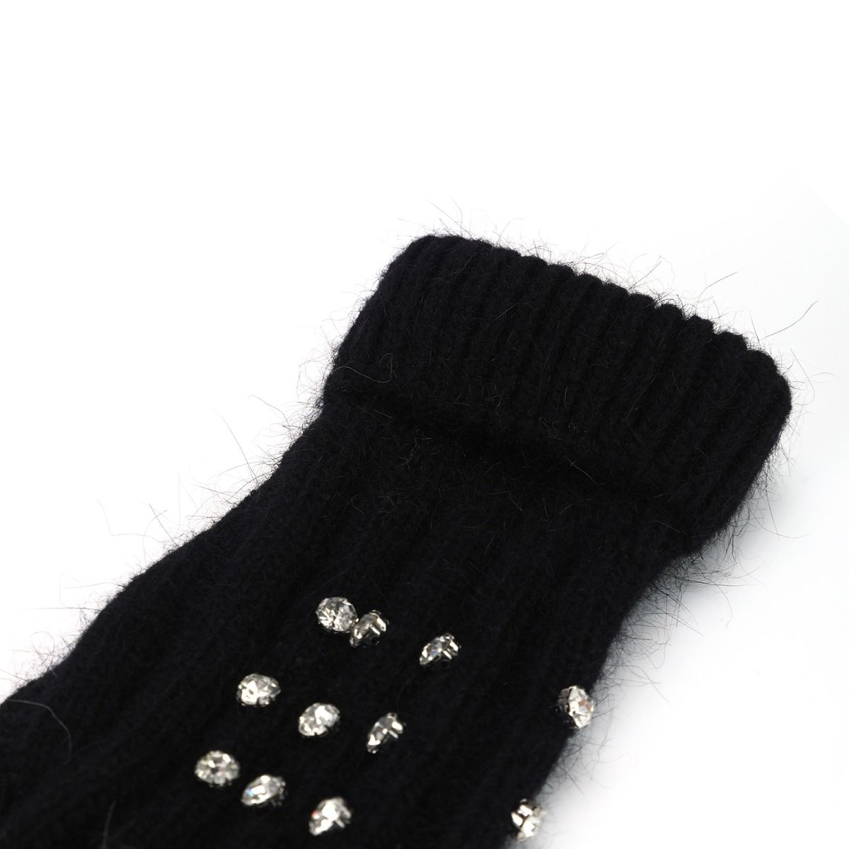 PEACH ACCESSORIES Elegant Knitted Gloves with Rhinestone