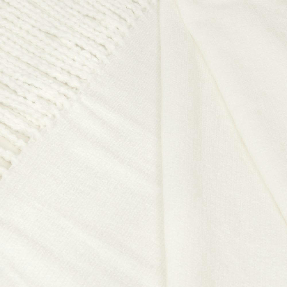 GARCAS - Plaid en polyester recyclé chenillé à franges blanc 130x170