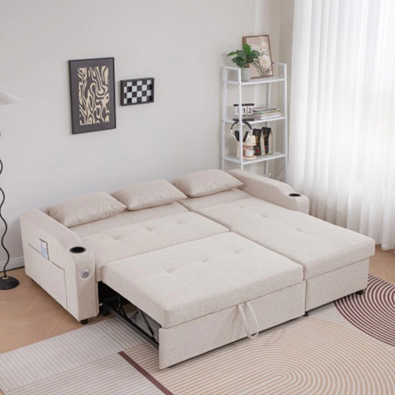 3 in 1 Pull Out Couch Bed Sofa Bed with USB Ports & Cup Holders