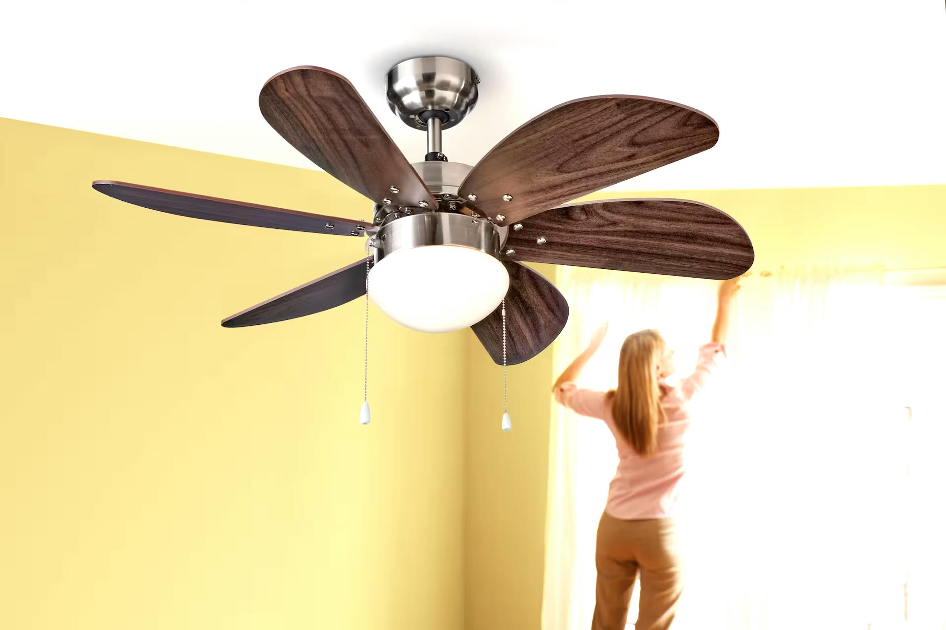 For Living Nordica Reversible 6-Blade 3-Speed Ceiling Fan with LED Lighting, 36-in, Walnut/White