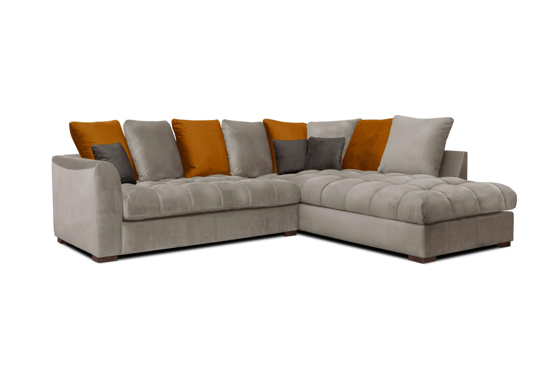 BARDI - Canapé d'angle droit 5 places tissu taupe