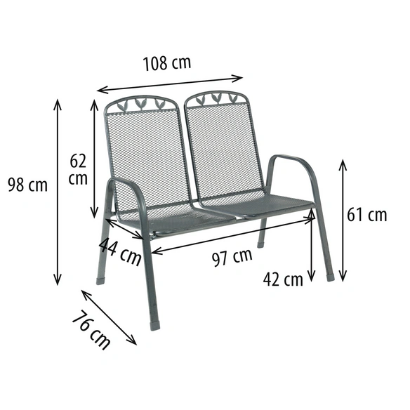 Stapelbank Toulouse, eisengr. Streckmet. 108x61x97,5 cm