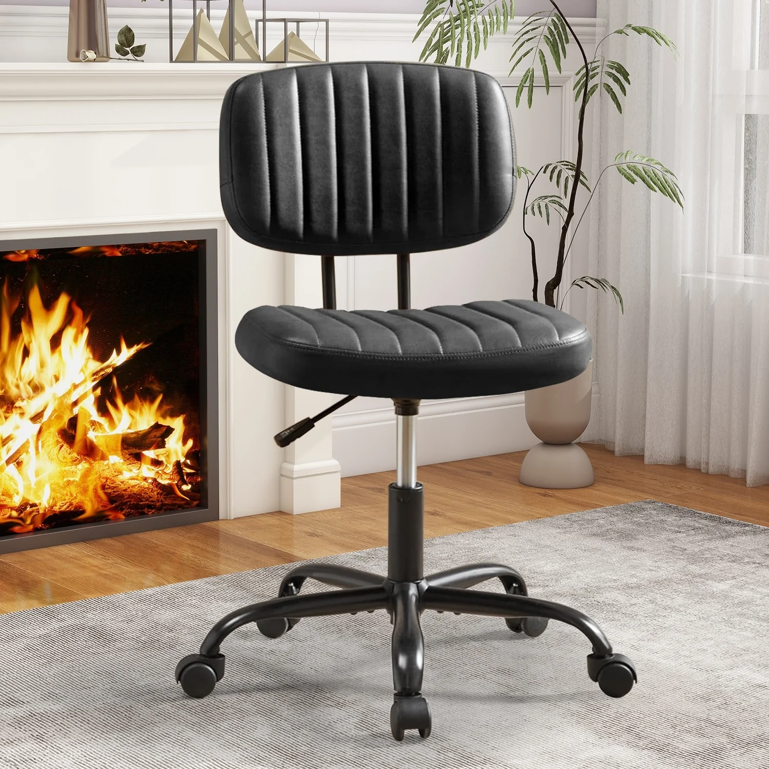 Comfy PU Leather Upholstered Office Chair, Home Desk Chair with Arms & Adjustable Swivel