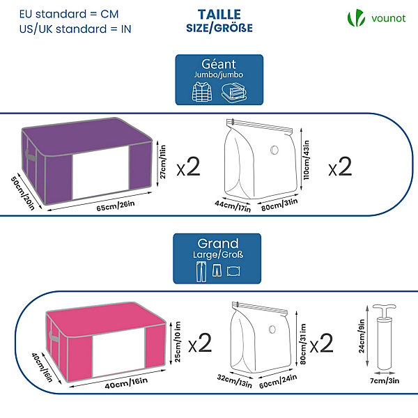 Housse de rangement sous vide grande capacite avec pompe Lot de 9 pcs VOUNOT