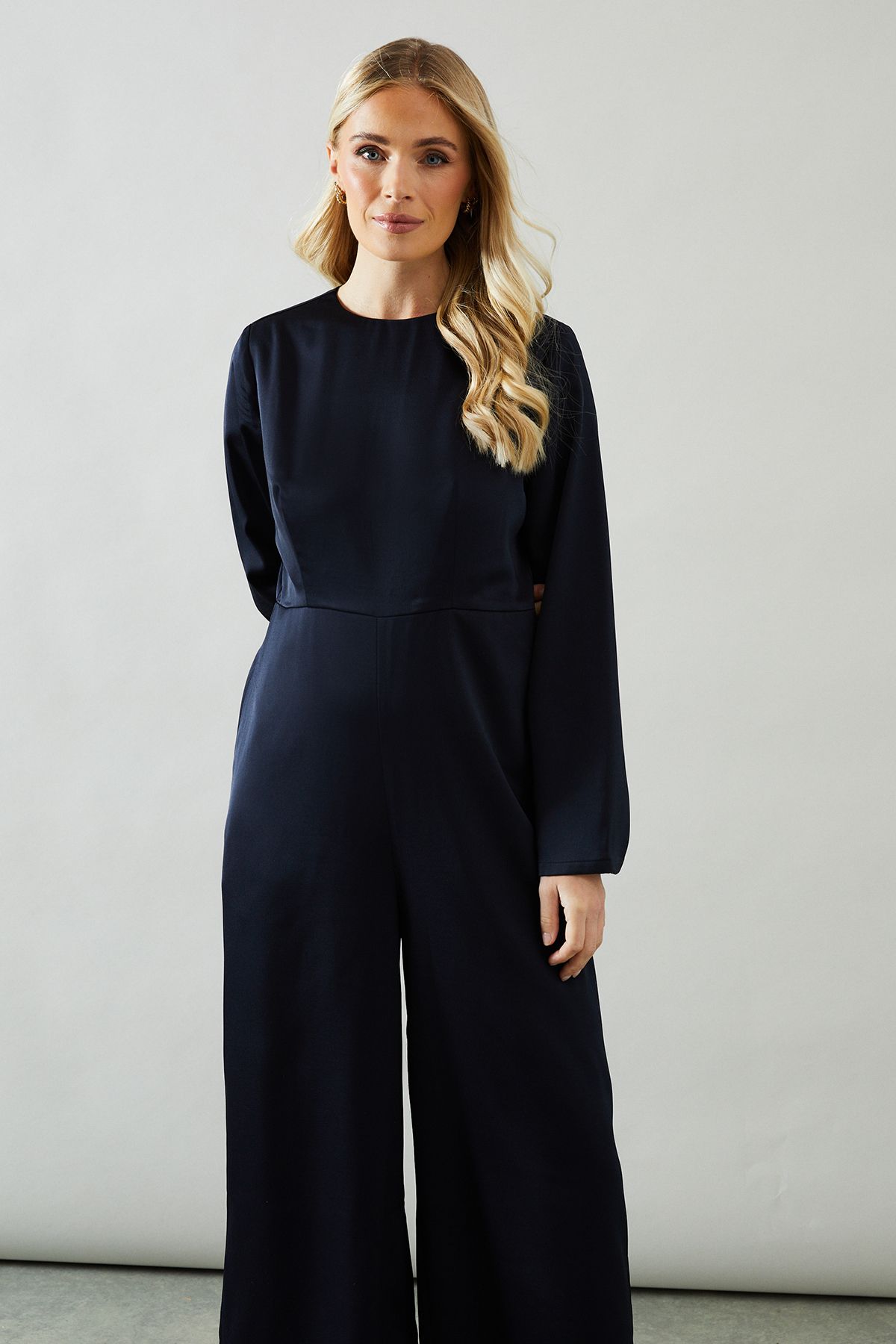 Wallis Petite Trumpet Sleeve Wide Leg Crepe Jumpsuit