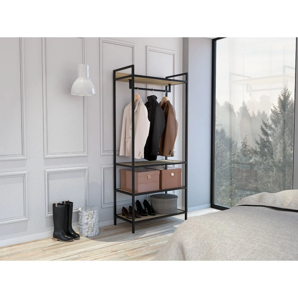 FM Furniture Vernon Connect Open Closet with 3 Shelves and Hanging Rod