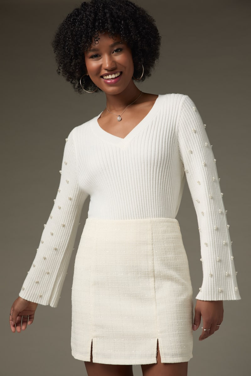 Angelica Double Slit Tweed Mini Skirt