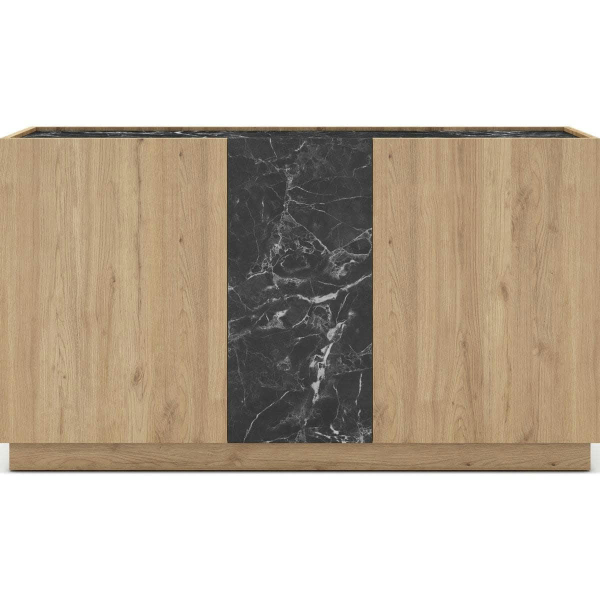 DILAN - Buffet 3 portes effet bois et marbre noir 140 cm