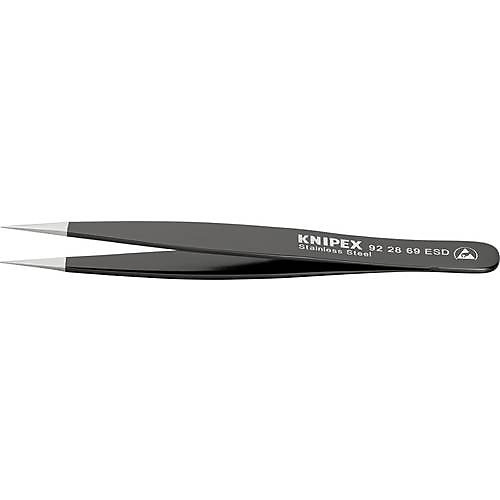 Knipex 92 28 69 ESD Pince brucelle de précision pointue et robuste 130 mm en acier inoxydable antimagnetique