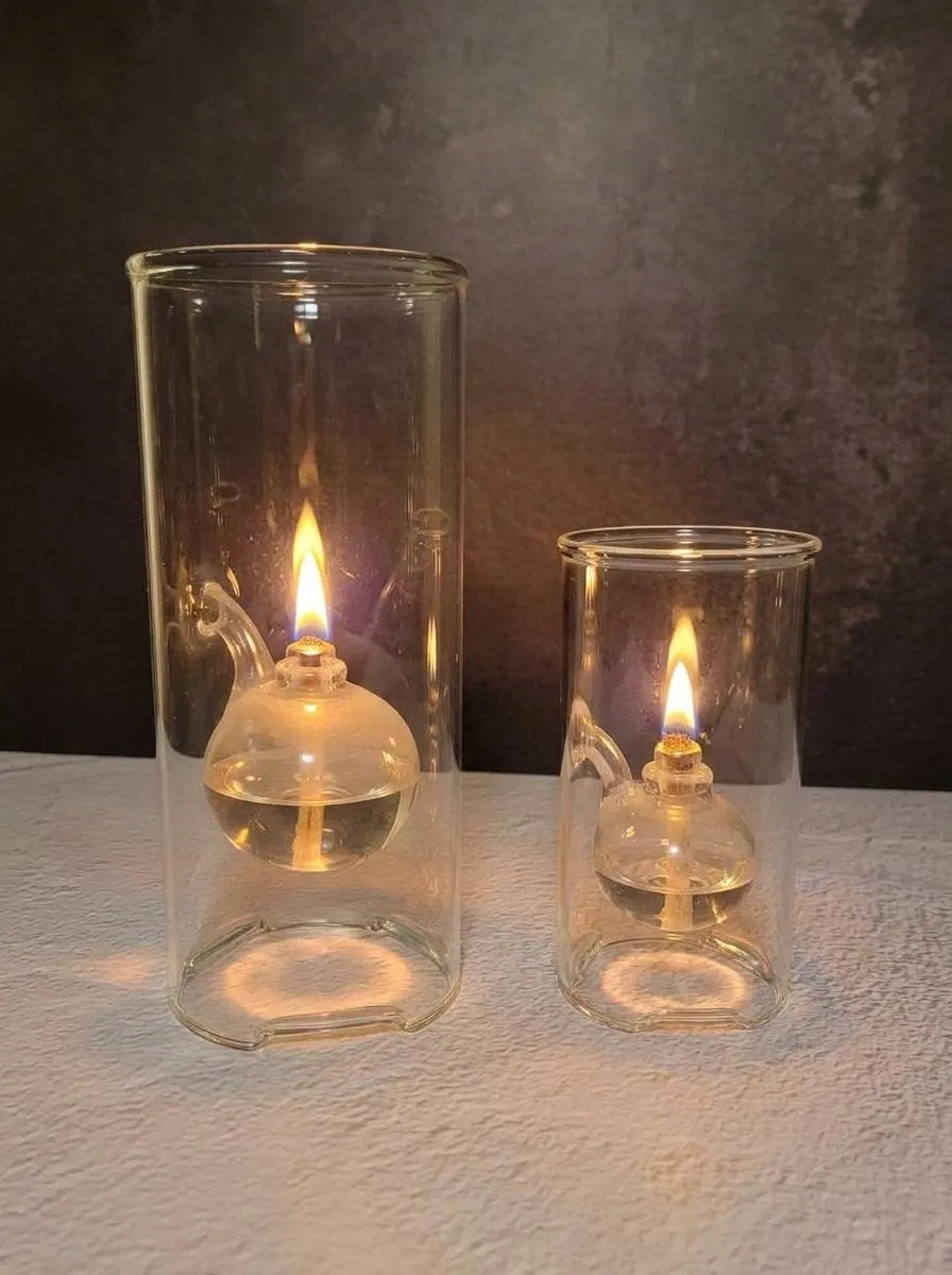 Vintage Wolfard Glass Oil Lamps • Hand Blown Borosilicate Floating Bubble Candle Set