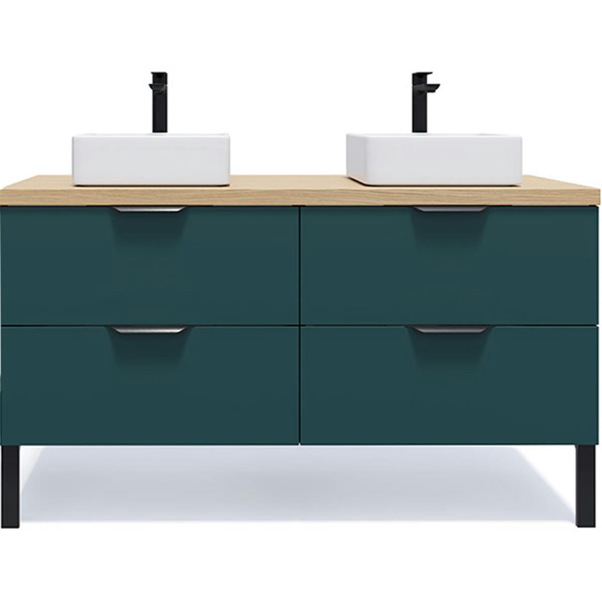 SOHO - Meuble salle de bain 2 vasques posées 140cm 4 tiroirs Bleu