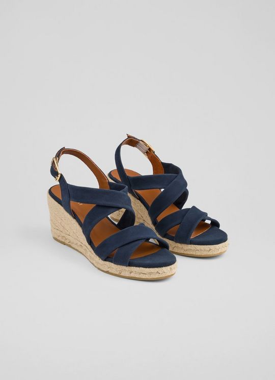 Mariana Navy Suede Multi Strap Wedges