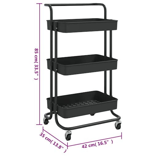 NNEVL 3-Tier Kitchen Trolley Black 42x25x83.5 cm Iron and ABS