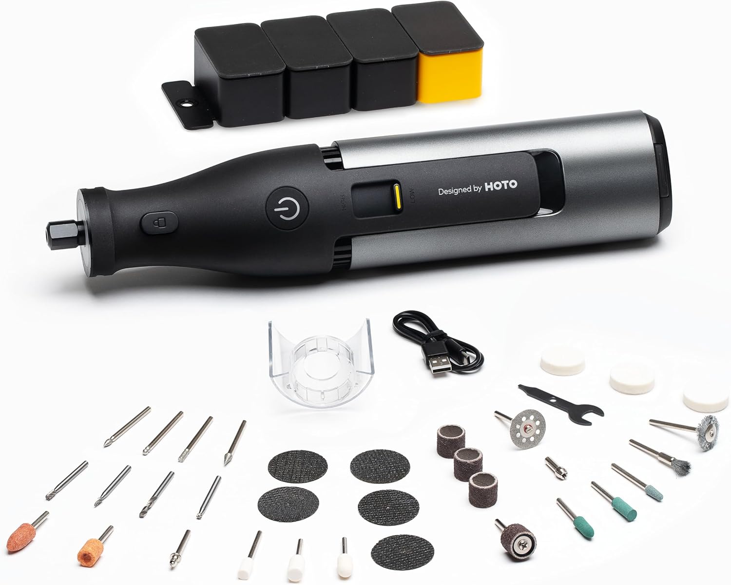 HOTO 12V Cordless Rotary Tool Kit, 35000 RPM Powerful Brushless Motor, Variable Speed, 3000mAh & LED Light, 37 Premium Accessories for 3D Printing Sanding, Polishing, Carving, Drilling& DIY Crafts