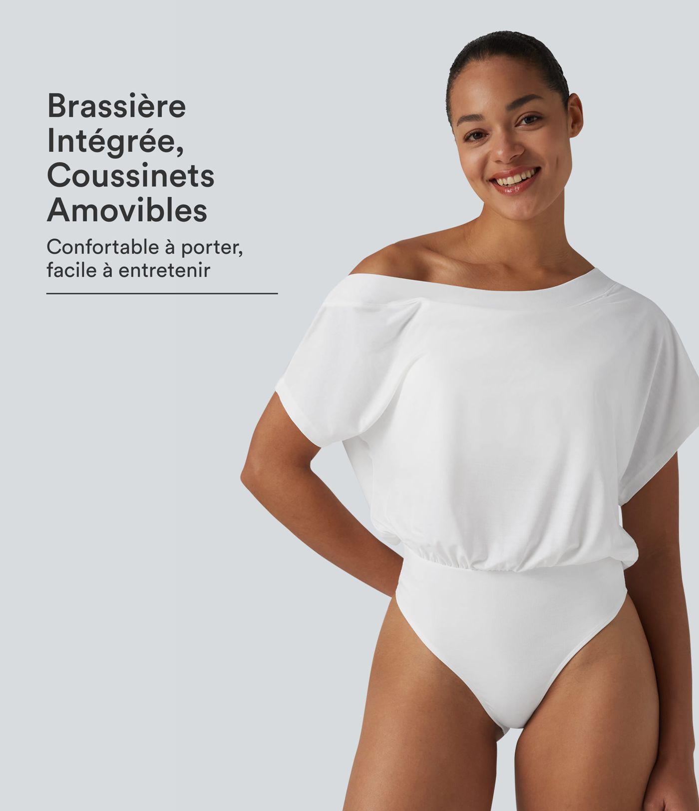 Body casual asymétrique une épaule à manches courtes, séchage rapide et soutien-gorge intégré