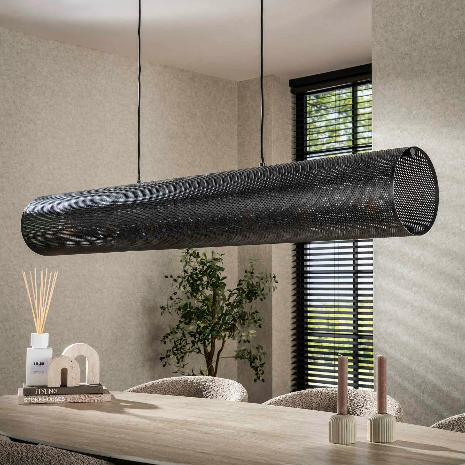 Suspension tube en métal noir perforé 7 lampes RALF
