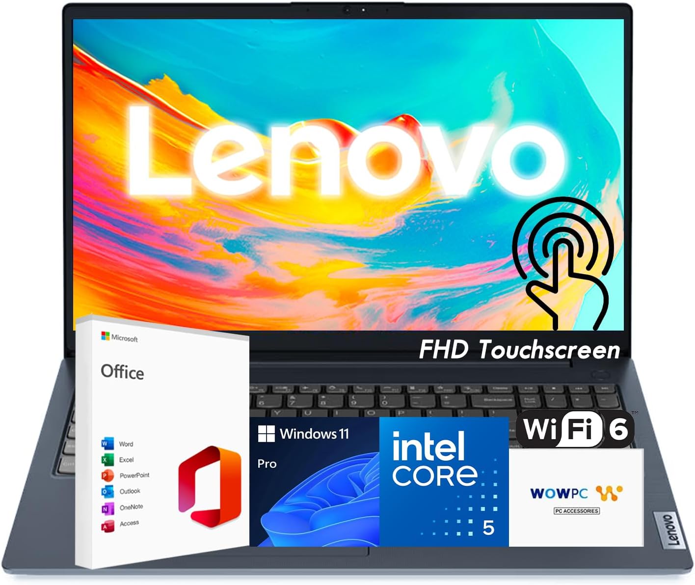 Lenovo IdeaPad Business Laptop  15.6 FHD Touchscreen Display  Intel 13th 10-Core i5 CPU (Up to 4.6 GHz)  16GB RAM  512B SSD  Copilot AI Ready  Wi-Fi 6  Windows 11 Pro with Microsoft Office  WOWPC USB