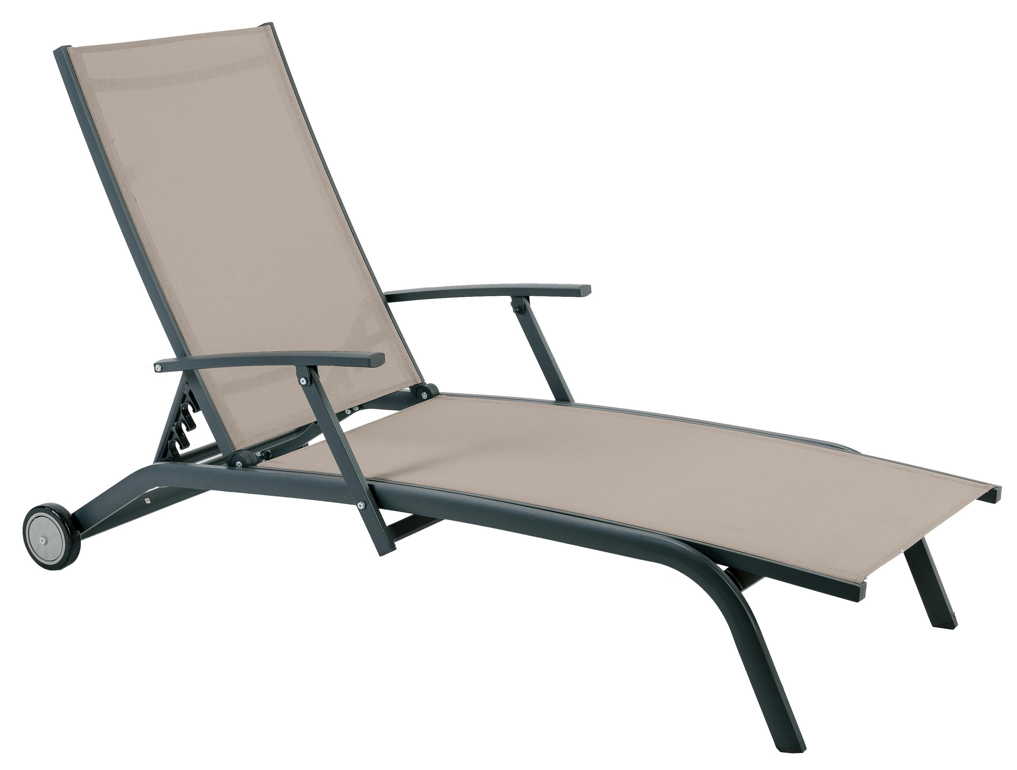 RIO - Transat multipositions à roulettes aluminium et texaline taupe