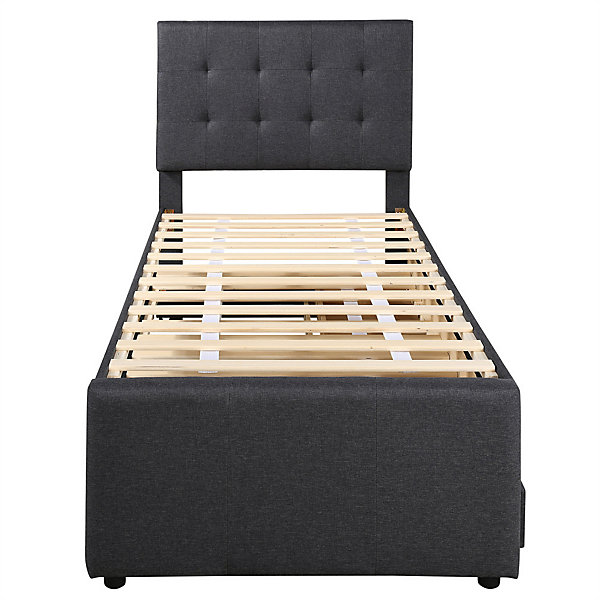 Lit adulte lit 90x200 cm lit rembourré avec trois tiroirs Single lin gris