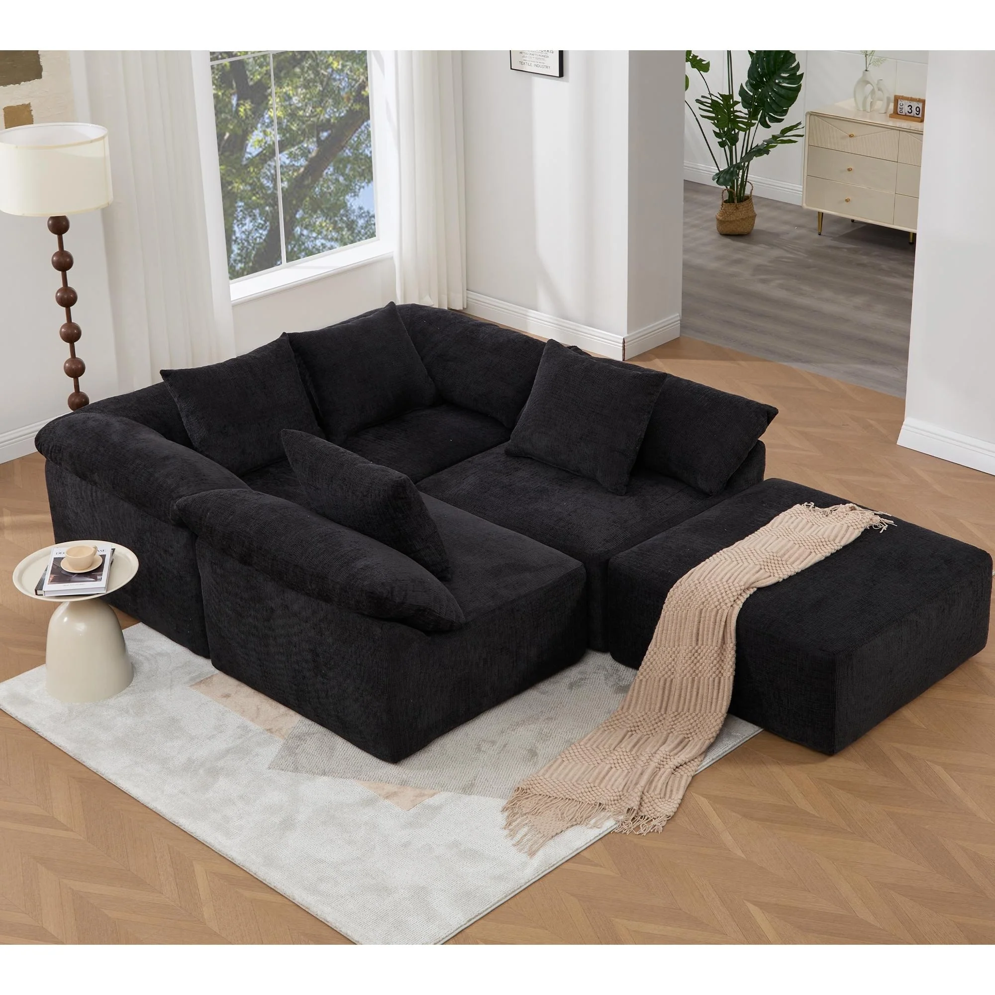 142 Chenille L-Shaped Modular Sofa with Sleeper & Ottoman
