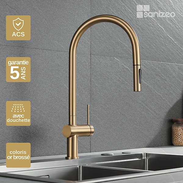 Mitigeur de Cuisine avec Douchette BERNA Or Brossé - GCE026/OC IMEX PRODUCTS