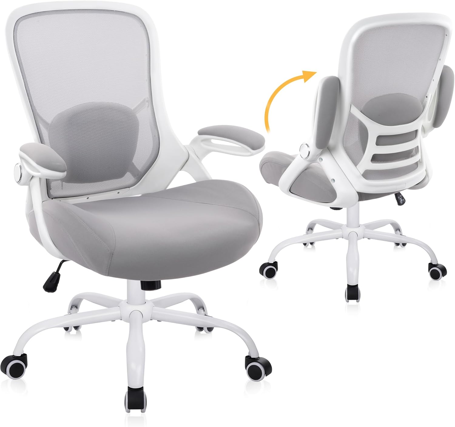 HYLONE 400lbs Heavy Duty Office Chair, 5 Thickened Seat Ergonomic Desk Chair with Adjustable Armrests, Home Office Computer Chairs for Long Hours Mesh Executive Chair(Grey)