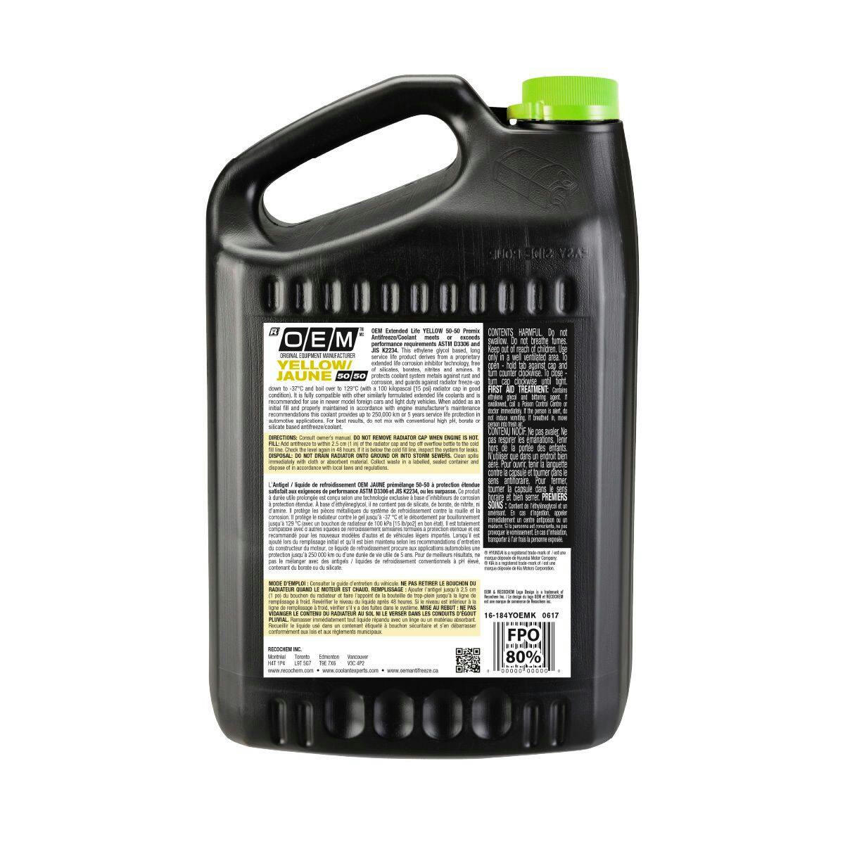 OEM 50/50 Premixed Anti-Freeze/Coolant, Hyundai/Kia, Yellow 3.78-L