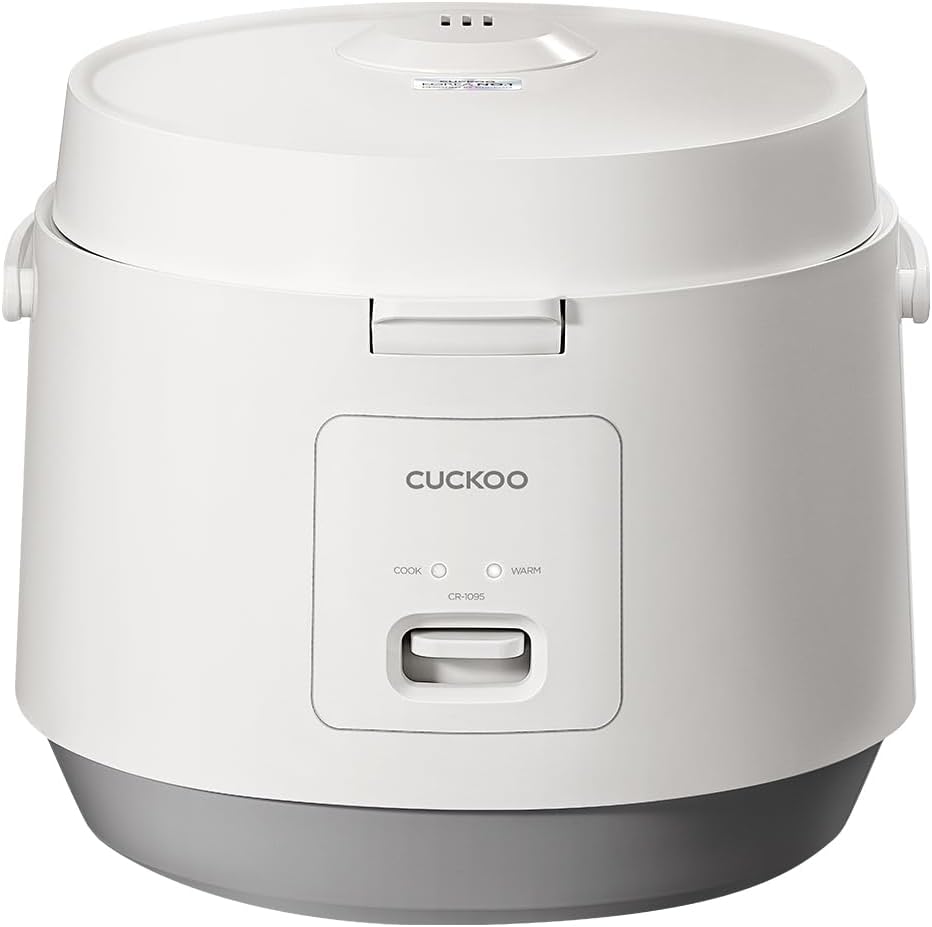CUCKOO Basic Rice Cooker 10-Cup Uncooked / 20-Cup Cooked, Large Rice Maker and Warmer with Nonstick Inner Pot, Easy to Use with Auto Keep Warm, Includes Steam Tray, White (CR-1095)